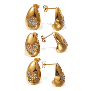 ต่างหูทรงหยดน้ำสำหรับผู้หญิง ชุบทอง ประดับเพชรซิร์คอน ดีไซน์รูปผีเสื้อ ต่างหูแบบห้อย EH721 - Product Image 5