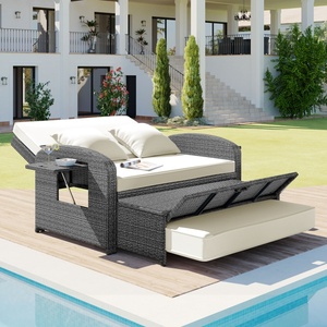 <span class=keywords><strong>Chaise</strong></span> longue double inclinable en rotin blanc de haute qualité, réglable, pour 2 personnes, pour l'extérieur, au bord de la piscine - Product Image 2