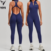 Combinaison de sport moulante une pièce pour femme, avec demi-fermeture éclair, dos ajouré, effet push-up fessier froncé, pour yoga, course et fitness