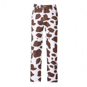 Pantalones Vaqueros Vintage para <span class=keywords><strong>Mujer</strong></span>, Pantalones Largos de Estilo Cowboy, Holgados, Estampado de Vaca, Bolsillos, Cintura Alta, Pierna Ancha - Product Image 2