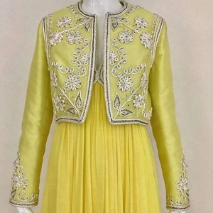 Beautiful <b>Jacket</b> with Flor length Dress for Party-wear-dress with beautiful applique work for Party/ Wedding =2021 - Product Image 1