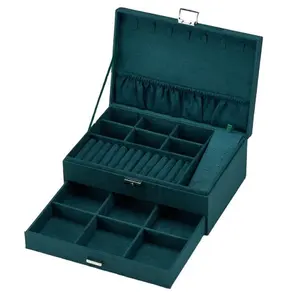 New Multilayer Flannel Jewelry Organizer Case Display Suede Fabric Large Capacity Velvet Jewelry Storage Box With Lock