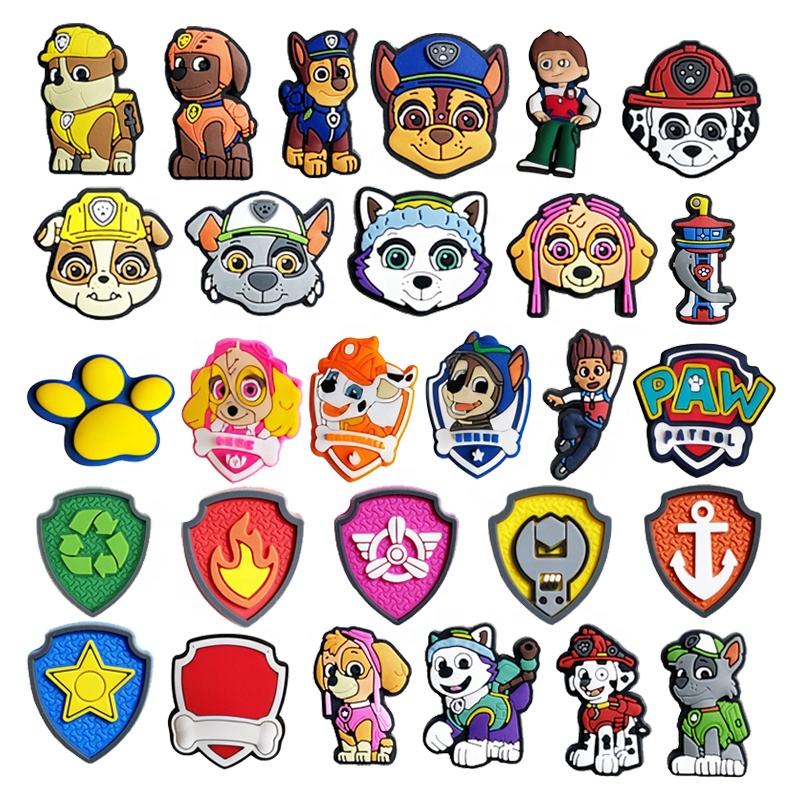XB Wholesale New PAWS Dog Patrol Rubber PVC on Shoe Charms Cute Cartoon Dog  Anime Decorative Buckles Accessories for Clog Charms