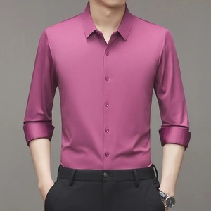 OEM /ODM Camisas-<span class=keywords><strong>juveniles</strong></span>-para-hombr Camisa de vestir de color puro sin arrugas para hombre Camisa de vestir para hombre 2024 Estilo de oficina elegante para hombre - Product Image 2