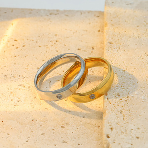 Double Beveled Zircon Set <b>Ring</b> 3mm Smooth <b>Titanium</b> Steel Geometric Design For Women Gift Jewelry - Product Image 3