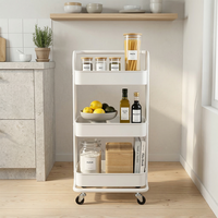 Chariot de rangement multifonctionnel robuste à 3 niveaux en fer blanc avec rebord surélevé, pliable, pour la beauté et la cuisine