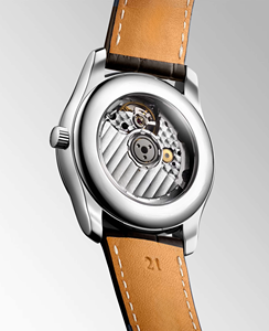 Men’s Round <b>Automatic</b> Dress Watch with Moon Phase Polished Stainless Steel Case Crocodile-Embossed Leather Strap Longinesing - Product Image 3