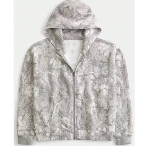 Unisex Light Grey Hooded Zip-Up Jacket, Marble Print Oversized Sweatshirt, Casual <b>Streetwear</b> Essential for Men and Women - Product Image 1
