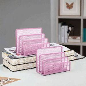 Desk Mail Organizer <b>Pink</b> Office Small Letter Stand Sorter Desktop File Organizer Metal Mesh with 3 Vertical Upright Compartments - Product Image 4