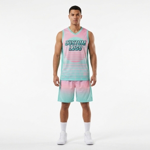 Conjunto de Uniforme de Baloncesto Personalizado con Estampado Luminoso, Cuello en V, Sin Mangas, Malla Degradada, para Unisex, 100% Poliéster, Tallas Grandes - Product Image 5