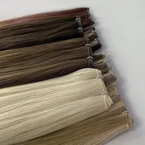 2024 Russian Thin Invisible Genius Weft Hair Extensions Double Drawn Human Hair Genius Weft Hand Tied Weft