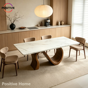 <span class=keywords><strong>Tavolo</strong></span> da Pranzo <span class=keywords><strong>Moderno</strong></span> in Legno Massello con Piano in Marmo Artificiale, <span class=keywords><strong>Tavolo</strong></span> da <span class=keywords><strong>Cucina</strong></span> di Lusso Contemporaneo con Base Ondulata, Arredamento Artistico - Product Image 3