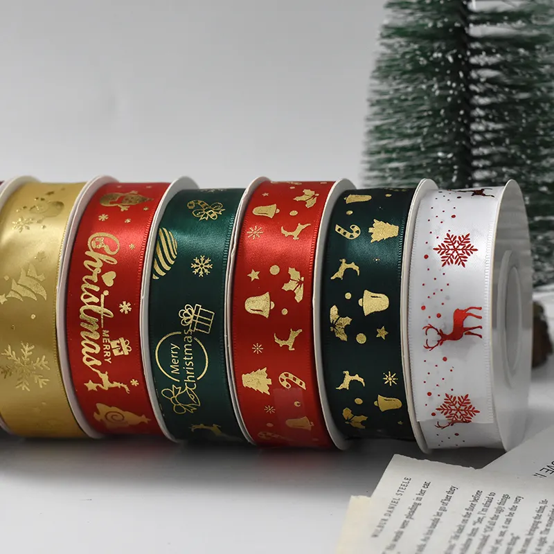 CSFY custom/wholesale 1 inch Merry Christmas ribbon hot selling design ribbon logo wedding decoration webbing gift ribbon