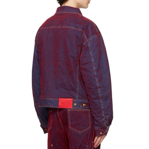 Vente <span class=keywords><strong>en</strong></span> gros <span class=keywords><strong>Veste</strong></span> denim flocage <span class=keywords><strong>rouge</strong></span> personnalisée pour hommes <span class=keywords><strong>Veste</strong></span> cargo à manches longues et col écarté, simple boutonnage - Product Image 3
