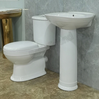 Ensemble WC et lavabo sur pied pour salle de bain, design rond, deux pièces