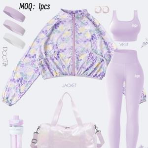 奥叶马女运动服夏季新款紧身透气快干长袖夹克背心塑形瑜伽裤三件套 - Product Image 1