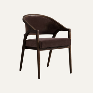 Chaise de salle à manger Aria Curve, style minimaliste, revêtement en tissu, structure en teck massif, pour la maison et les cafés - Product Image 1