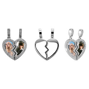 Collane con Ciondolo Personalizzato a Forma di Cuore con Foto, Completamente Tempestato di Diamanti, per Coppie e Innamorati - Product Image 6