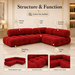 Sofá Cama Modular de Chenilla con Diseño Icónico en Rojo Vibrante, Pieza de Diseño Versátil para Interiores de Apartamentos, Villas y Hoteles - Product Image 3