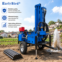 Plateforme de forage de puits d'eau sur roues, machine de forage portable pour puits d'eau jusqu'à 300 m de profondeur