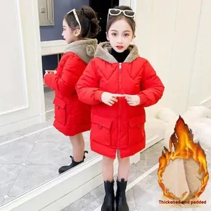 Veste d'hiver rembourrée en coton élégante mi-longue pour <span class=keywords><strong>fille</strong></span> avec capuche à oreilles d'ours Vêtement d'hiver épais décontracté - Product Image 3