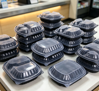 Boîte à lunch bento en PP noir à 3 compartiments, en matériaux recyclés, pour plats à emporter, micro-ondable, pour restaurants et fast-foods