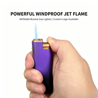 Briquet sans flamme coupe-vent à finition mate dégradée, rechargeable au butane, flamme bleue droite, briquet portable