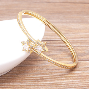 New Design Trendy Fashion Jewelry Star Shape Bangle Gold Color Waterproof Zircon 18K Gold Plated Unisex Gift - Product Image 5