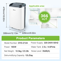 Secador de aire inteligente de 12L, purificador de aire portátil para toda la casa, deshumidificador doméstico para secar ropa, 2 uds.