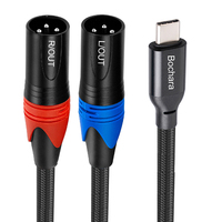 Bochara Tressé Type C à Double XLR Mâle OFC Câble Audio Aux Construit en Chipset 32bit 384KHz Feuille + Tressé Blindé pour Haut-parleurs