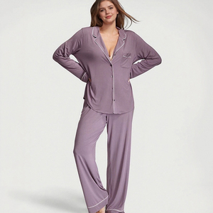 Hongbo Custom Pajamas Ladies Logo Manufacturers Knitted Modal Fabric Ladies Pjs Women Wholesale Luxury Sleeping Wear Ladies Set