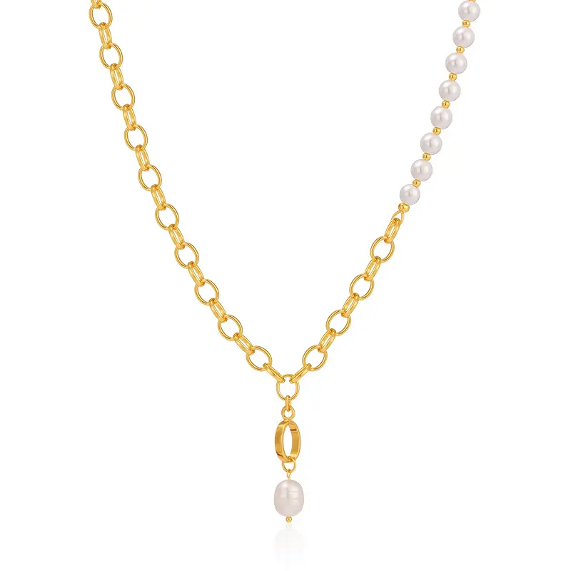 Collana di gioielli di perle Vintage di nuovo Design una collana girocollo in oro 18 carati con combinazione di perle e catene di alta qualità per le donne