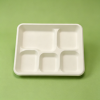 Barquettes et assiettes en bagasse biodégradables, jetables et réutilisables, robustes, avec plateau à 5 compartiments, pour mariages et réceptions de luxe