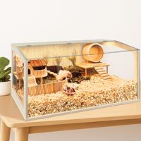JQ Grandes Cages d'Élevage en Bambou et Bois pour Cochons d'Inde, Cages à Hamster avec Panneaux en Acrylique, Construction Robuste pour Hamsters et Accessoires