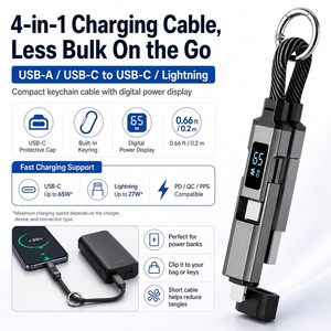 สายชาร์จ<span class=keywords><strong>แบ</strong></span>บพวงกุญแจ 4-in-1 กำลังไฟ 65W <span class=keywords><strong>ชาร์จ</strong></span>เร็ว USB Type-C พร้อมหน้าจอ LED แสดงผล<span class=keywords><strong>แบ</strong></span>บดิจิตอล สายถักไนลอน <span class=keywords><strong>ต</strong></span>ัวนำทองแดงแท้ ป้องกันการรบกวน - Product Image 6