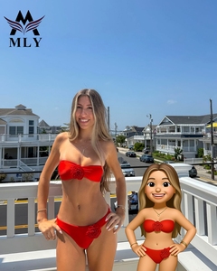 ชุดว่ายน้ำบิกินี่สายแบบ2ชิ้นสำหรับผู้หญิงชุดว่ายน้ำเล่นฟิตเนสสีทึบชุดใส่ไปชายหาด - Product Image 2