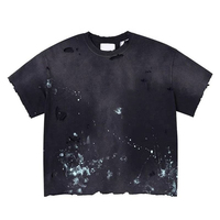 T-shirt personnalisé en coton épais 100% vintage délavé à l'acide, imprimé logo, coupe oversize, effet usé, streetwear, manches courtes pour homme