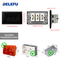 Prise murale standard brésilienne DELEFU avec chargeur USB, interrupteur d'éclairage, prise TV, type 118, panneau noir pour usage résidentiel