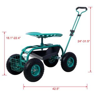 DB Green Rolling Garden Scooter Cart con asiento giratorio 360 y bandeja de herramientas Suministros de jardín - Product Image 3