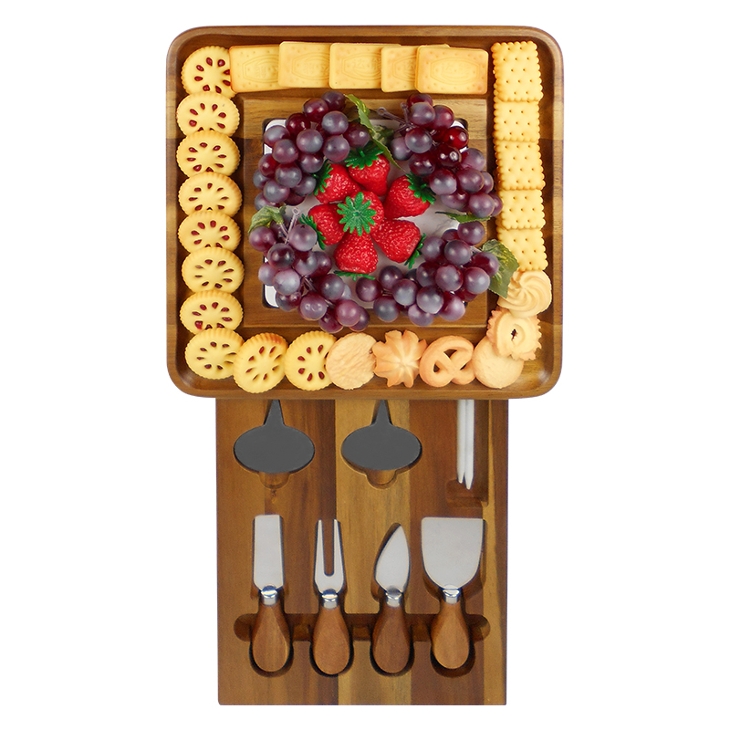 Тарелка для сыра из акации и шифера с набором ножей