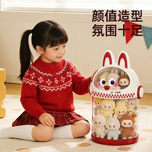 Cute Little Monster Transparent Doll Storage Bucket With Lid Dustproof Desktop Organizer For Kids Toys Round Shape - Product Image 3