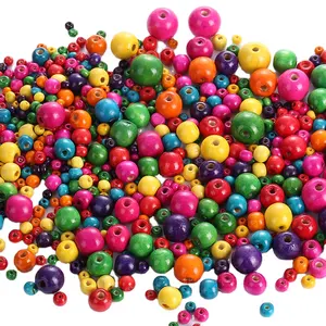 Stock Cheap High Quality DIY Jewelry 8mm~16mm~20mm Colorful Round colored wooden beads