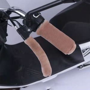 Electric Vehicle Handlebar Grips A1011 Faux Fur Anti Slip Coffee Color Universal For Tricycles Winter Warmth - Product Image 1
