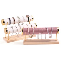 Présentoir de Rangement à Bijoux en Bois Massif 3 Niveaux Métal Doré pour Bagues, Bracelets, Montres avec Logo