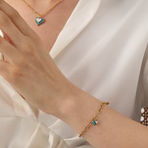 Ensemble de bijoux luxueux et mignon en acier inoxydable plaqué or 18 carats, collier avec boucles d'oreilles en forme de cœur à double couche pour femmes - Product Image 2