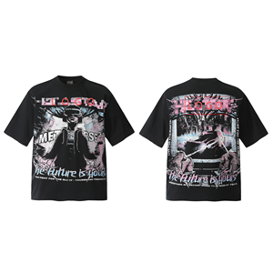 Camiseta de algodón grueso lavado, sin tejer, lisa, de corte holgado, estilo hip-hop, informal, de manga corta, antiarrugas - Product Image 3