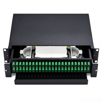 Panel Patch Fiber Optik 2U 19 Inci 48 Core SC APC, 48 Port Single Mode, Rak Mount, Tipe Geser, Frame Distribusi Optik