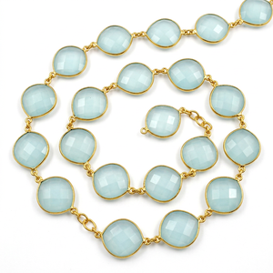 Chaîne de connecteurs à facettes en forme de cœur en calcédoine aqua naturelle, style briolette - Product Image 1