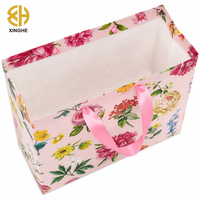 Sac en papier floral botanique français de luxe avec poignée en ruban rose pour emballages de cosmétiques, de parfums et de cadeaux de demoiselles d'honneur