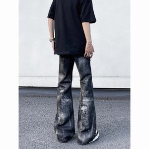 2025 American Retro Design Sense Wax Dyed Dirty Washed <b>Jeans</b> <b>for</b> <b>Men</b>, Loose Fit Micro <b>Flared</b> Niche High Street Pants - Product Image 3